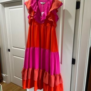 Crosby Mollie Burch Willow Dress hot pink orange EUC Med 3 season style!